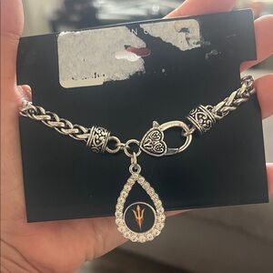 Arizona State University Silver Heart Charm Bracelet with Teardrop Pendant